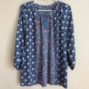 Fleur Bleve Top Floral Print Long Sleeve Blouse